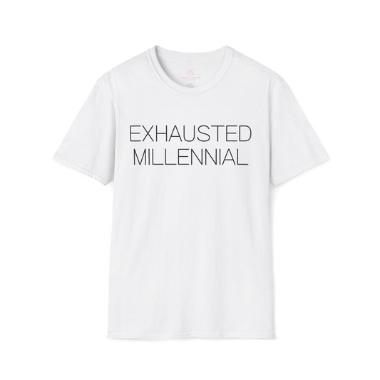 Exhausted Millennial Graphic Tee Funny Gift for Tired Adults and Coffee Lovers