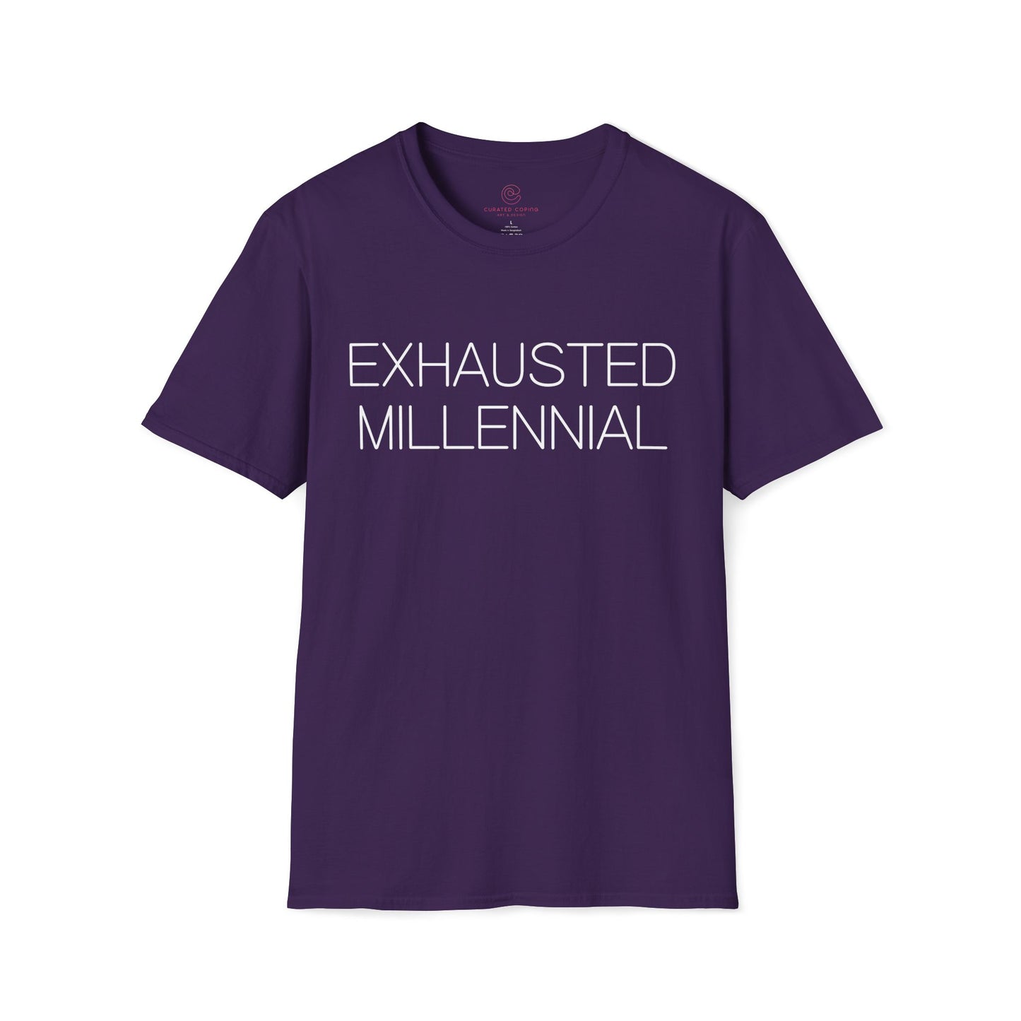 Exhausted Millennial Graphic Tee Funny Gift for Tired Adults and Coffee Lovers