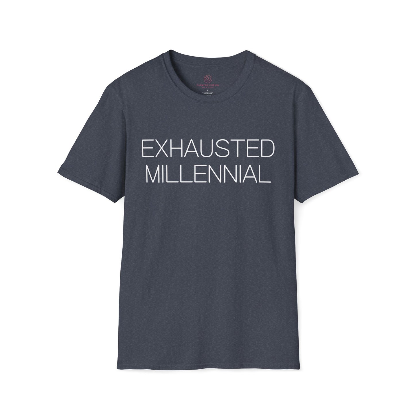 Exhausted Millennial Graphic Tee Funny Gift for Tired Adults and Coffee Lovers