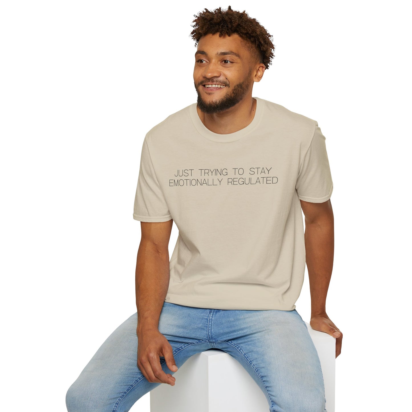 Just Trying To Stay Emotionally Regulated Graphic Tee Funny Gift for Overthinkers and Mood Managers