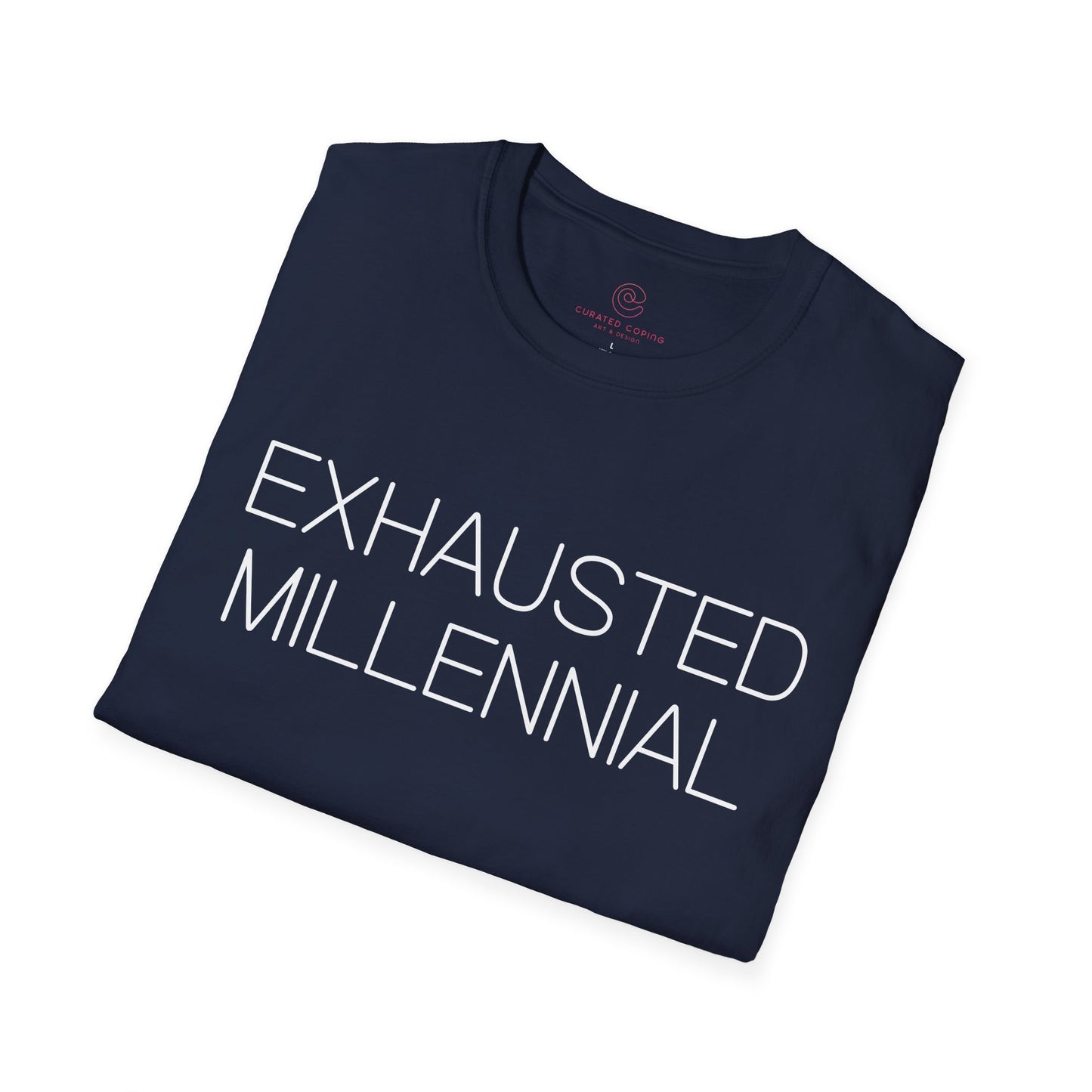 Exhausted Millennial Graphic Tee Funny Gift for Tired Adults and Coffee Lovers
