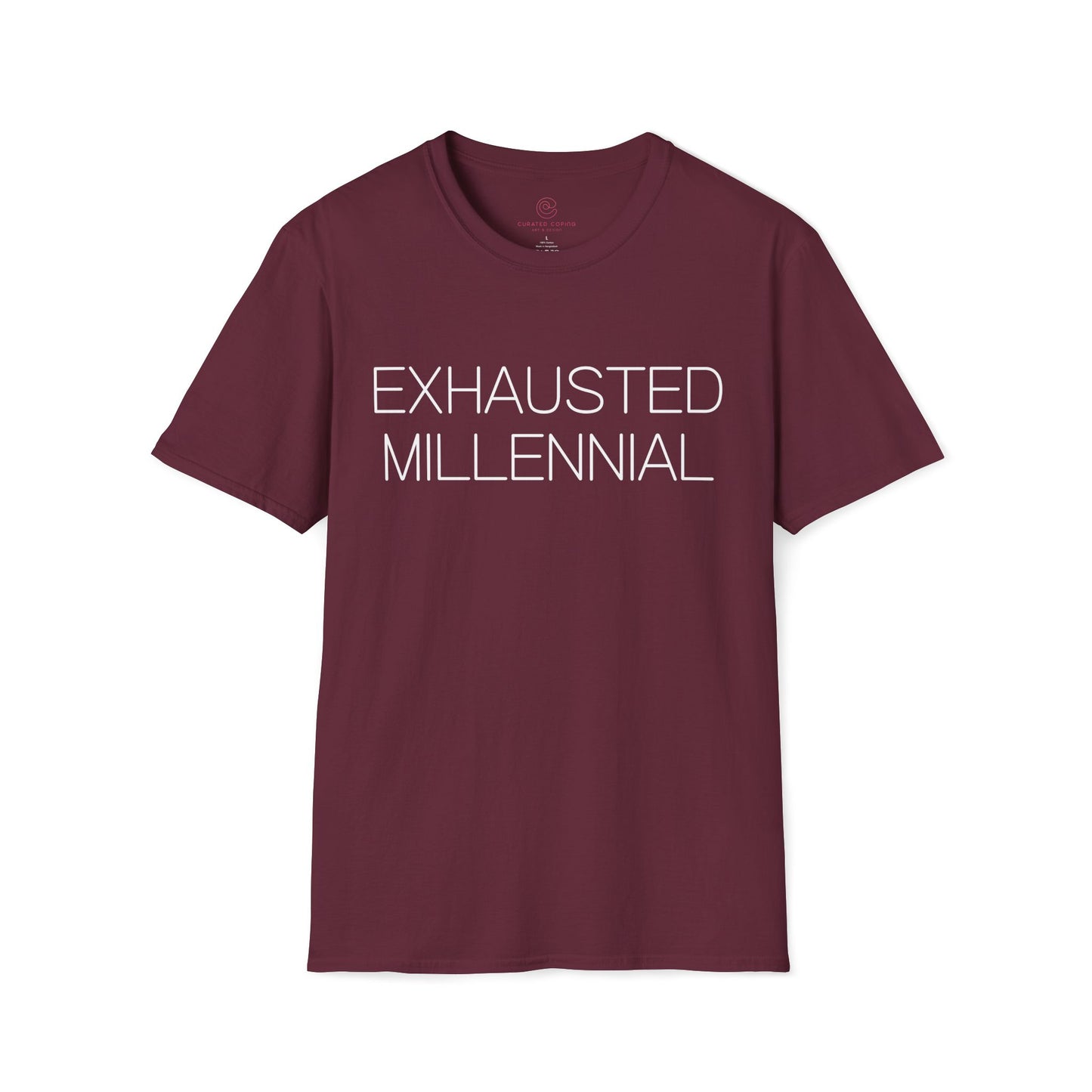 Exhausted Millennial Graphic Tee Funny Gift for Tired Adults and Coffee Lovers