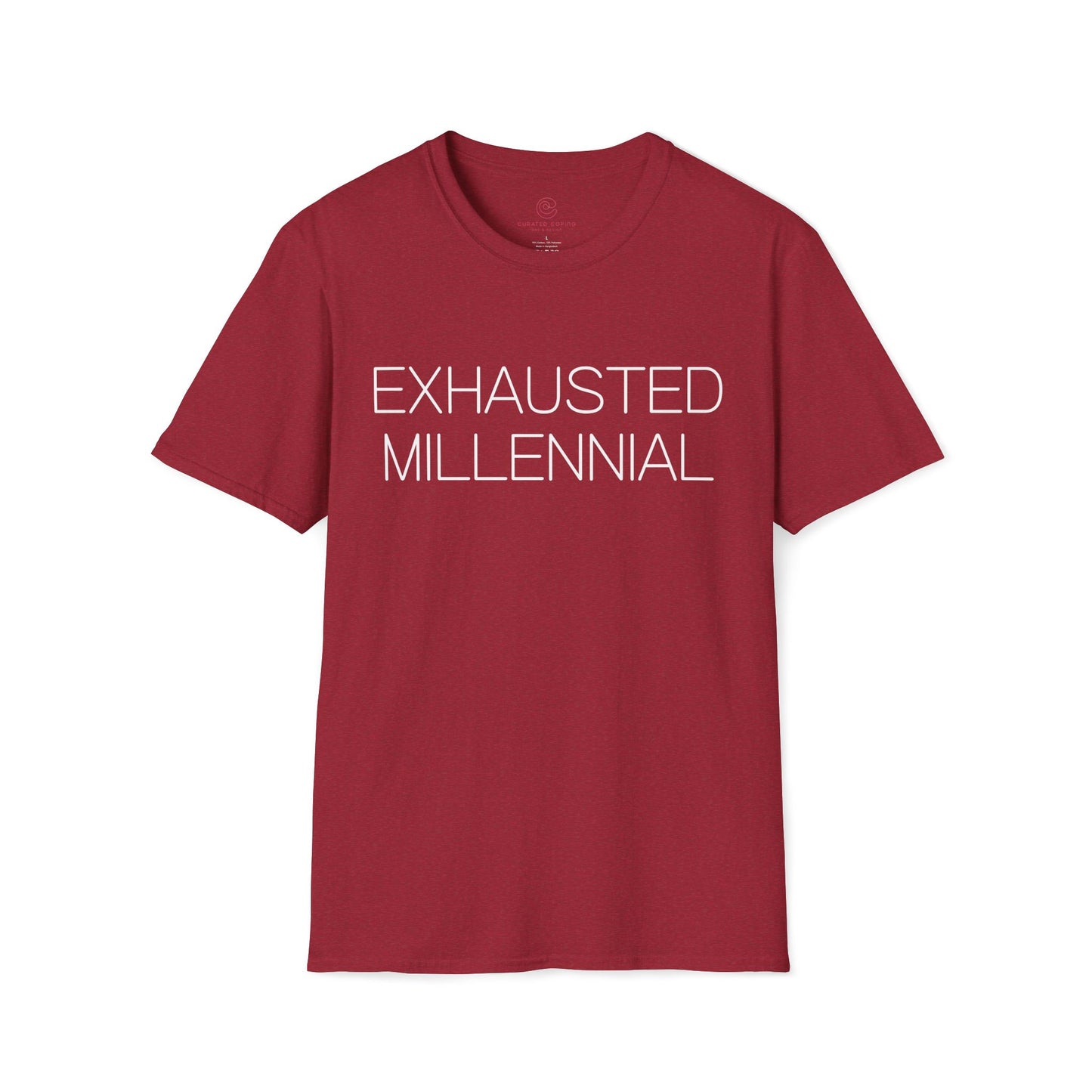 Exhausted Millennial Graphic Tee Funny Gift for Tired Adults and Coffee Lovers