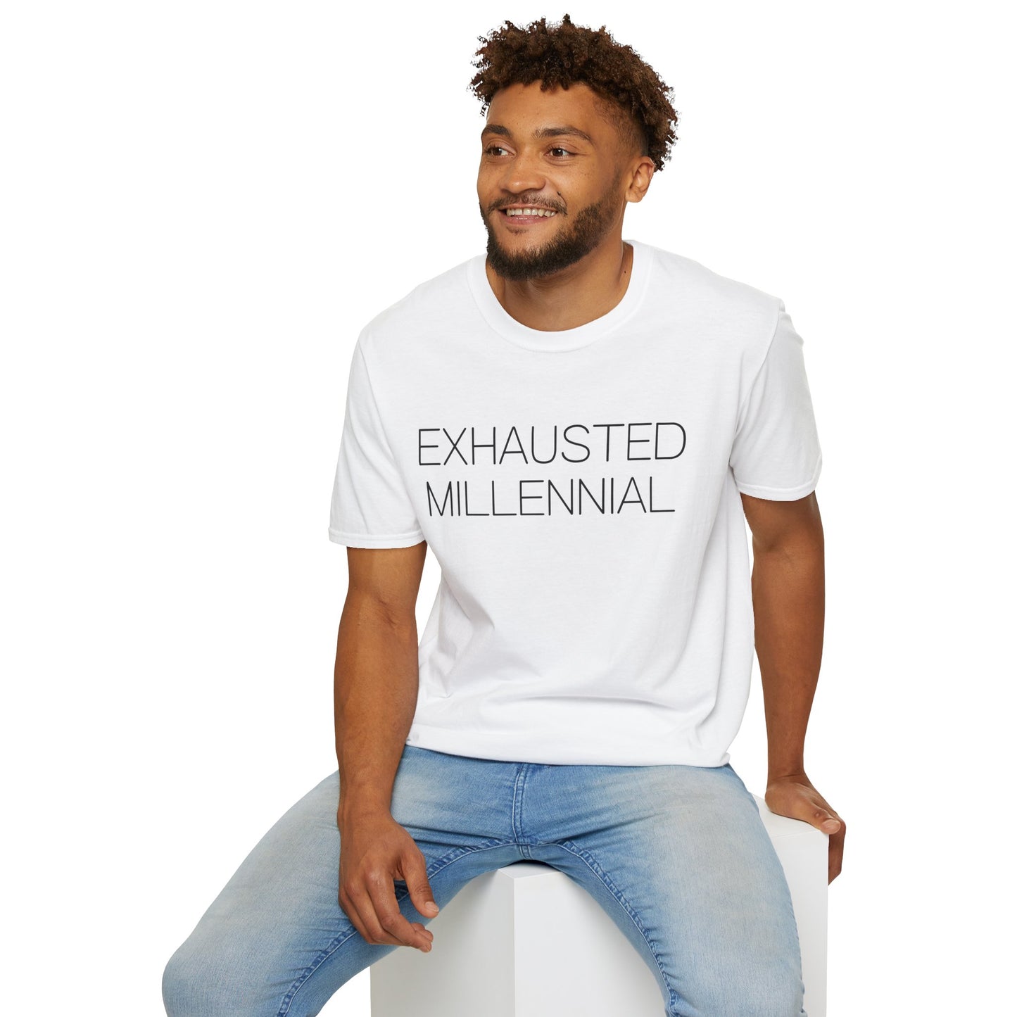 Exhausted Millennial Graphic Tee Funny Gift for Tired Adults and Coffee Lovers