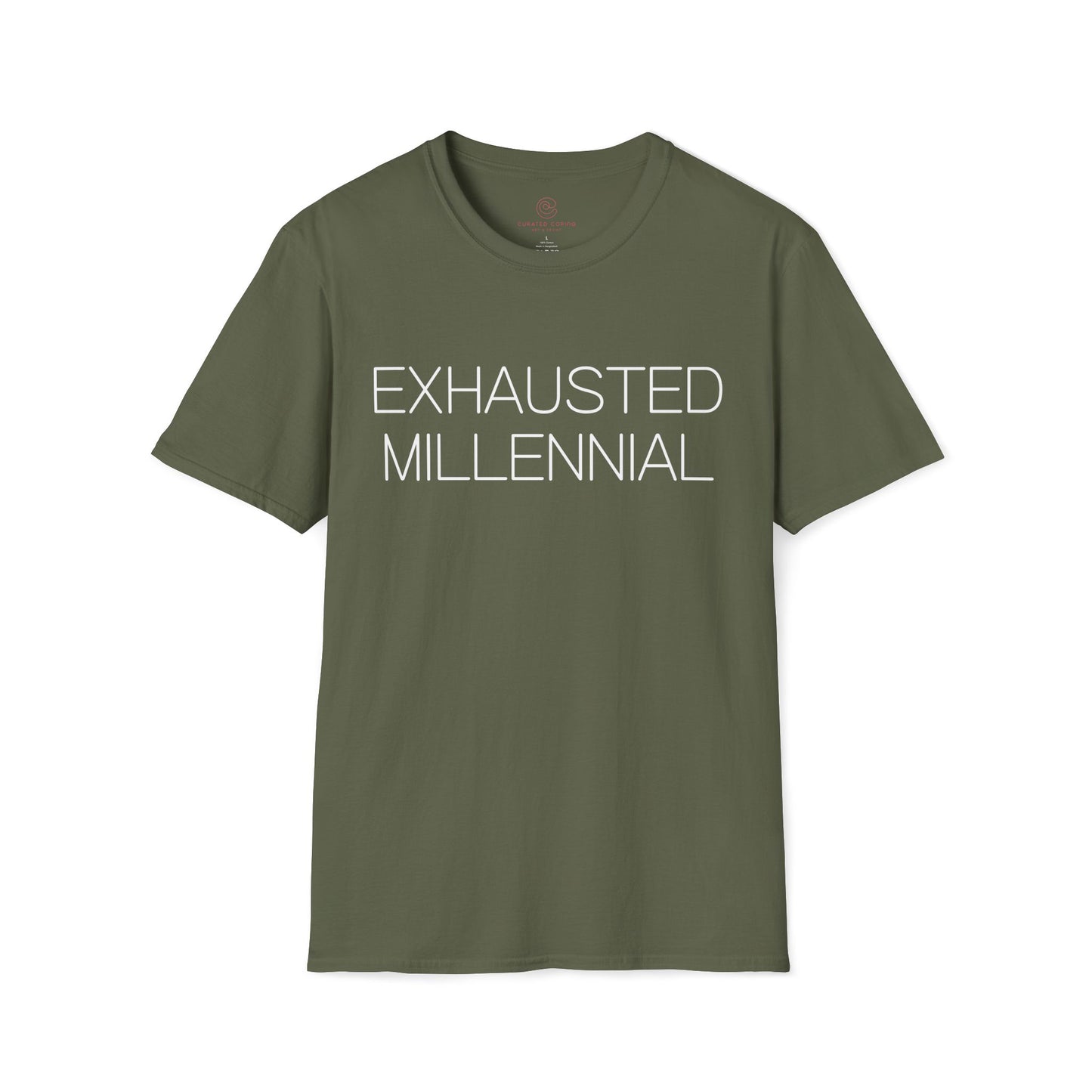 Exhausted Millennial Graphic Tee Funny Gift for Tired Adults and Coffee Lovers