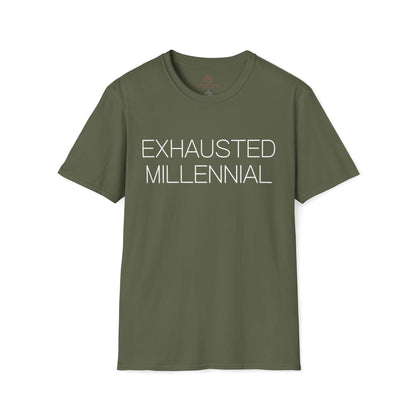 Exhausted Millennial Graphic Tee Funny Gift for Tired Adults and Coffee Lovers