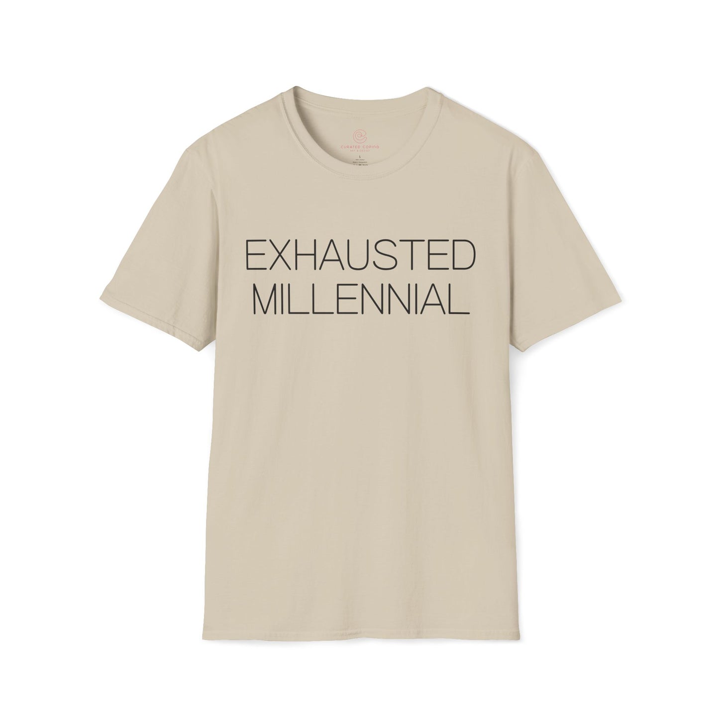 Exhausted Millennial Graphic Tee Funny Gift for Tired Adults and Coffee Lovers