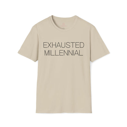 Exhausted Millennial Graphic Tee Funny Gift for Tired Adults and Coffee Lovers