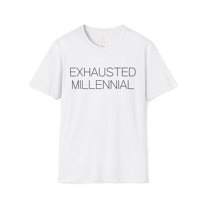Exhausted Millennial Graphic Tee Funny Gift for Tired Adults and Coffee Lovers