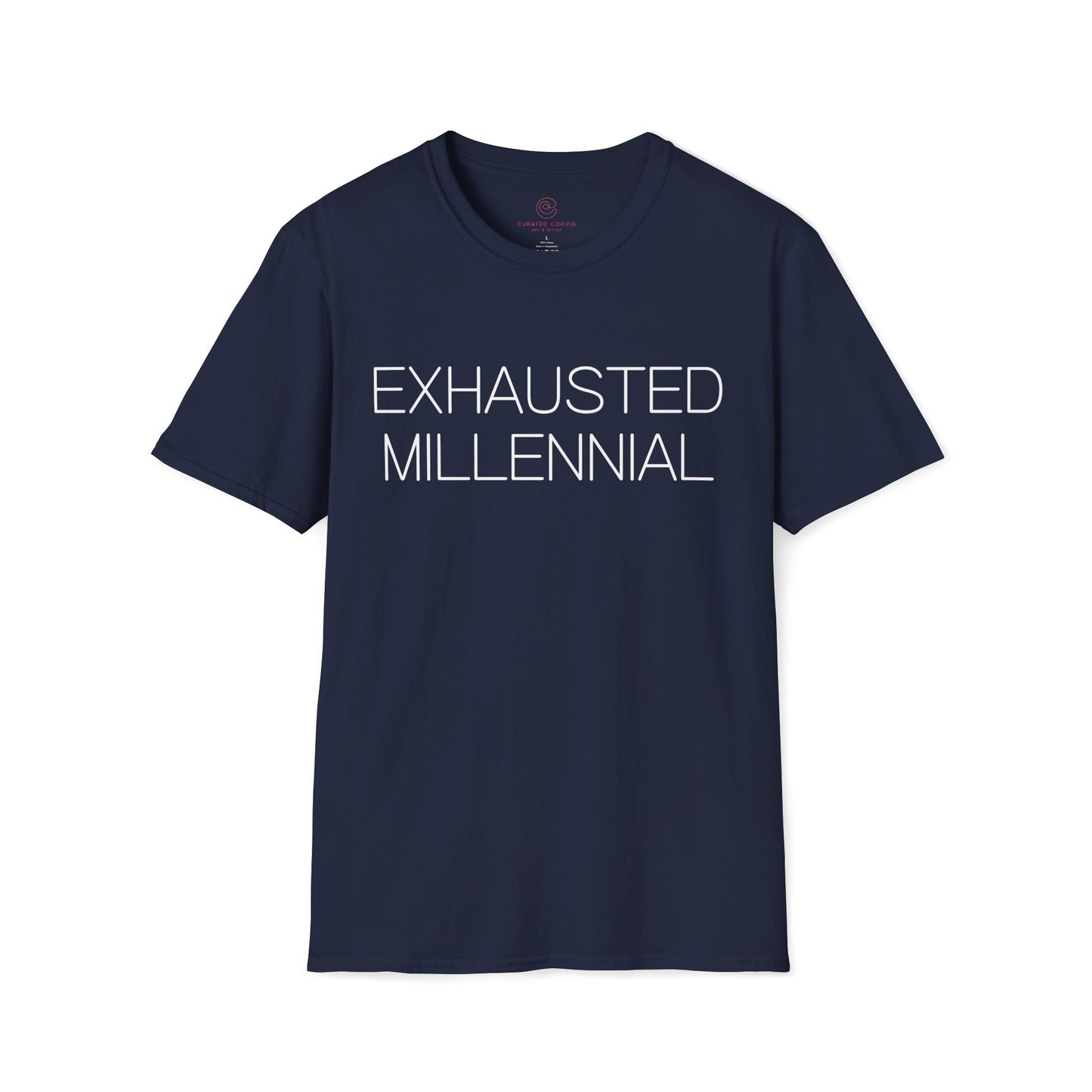 Exhausted Millennial Graphic Tee Funny Gift for Tired Adults and Coffee Lovers