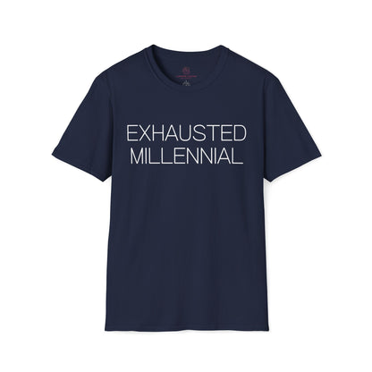 Exhausted Millennial Graphic Tee Funny Gift for Tired Adults and Coffee Lovers