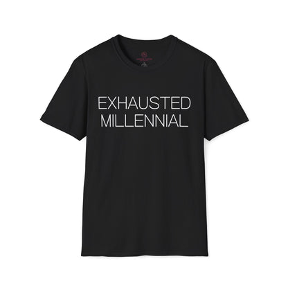 Exhausted Millennial Graphic Tee Funny Gift for Tired Adults and Coffee Lovers