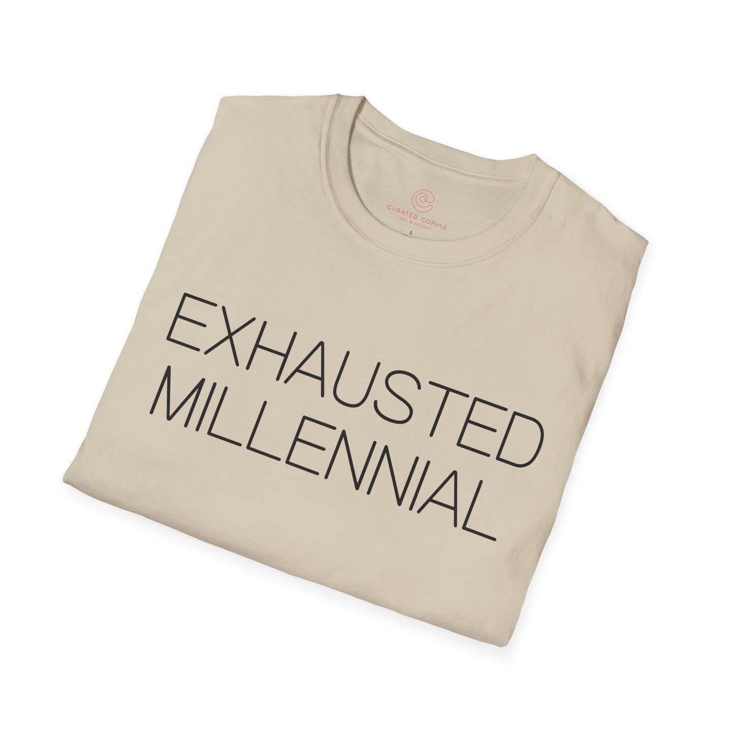 Exhausted Millennial Graphic Tee Funny Gift for Tired Adults and Coffee Lovers