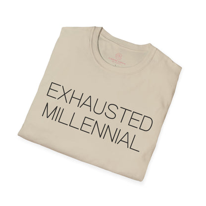 Exhausted Millennial Graphic Tee Funny Gift for Tired Adults and Coffee Lovers