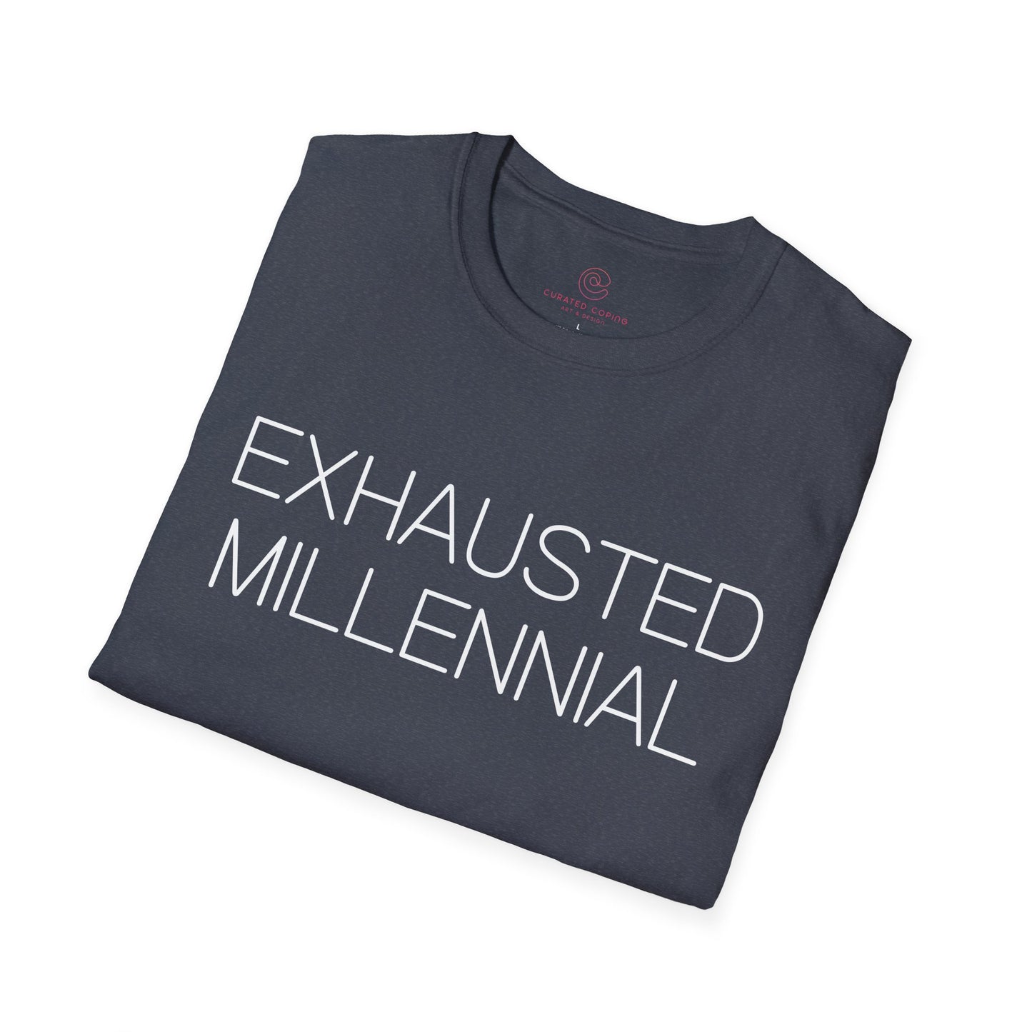 Exhausted Millennial Graphic Tee Funny Gift for Tired Adults and Coffee Lovers