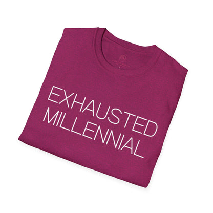 Exhausted Millennial Graphic Tee Funny Gift for Tired Adults and Coffee Lovers