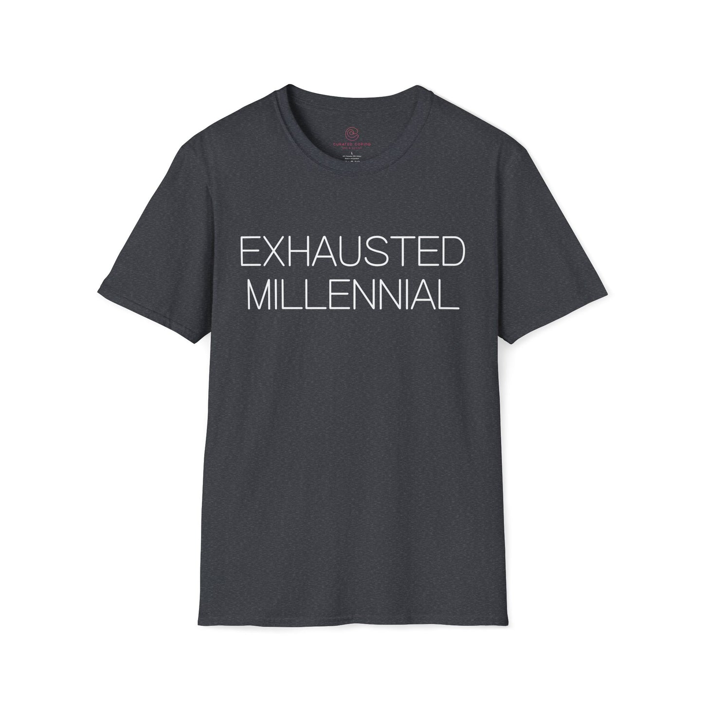 Exhausted Millennial Graphic Tee Funny Gift for Tired Adults and Coffee Lovers