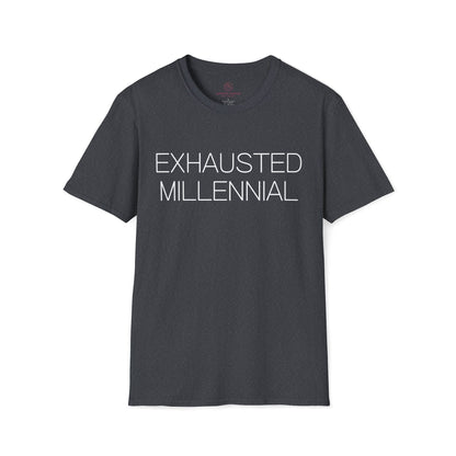 Exhausted Millennial Graphic Tee Funny Gift for Tired Adults and Coffee Lovers