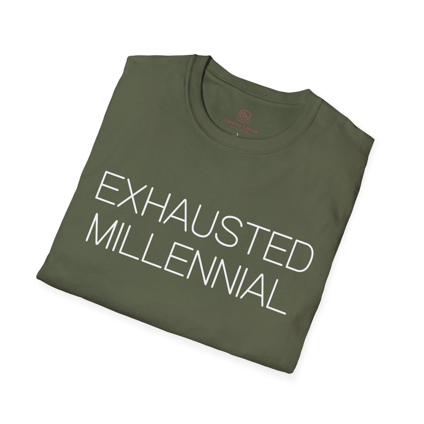Exhausted Millennial Graphic Tee Funny Gift for Tired Adults and Coffee Lovers