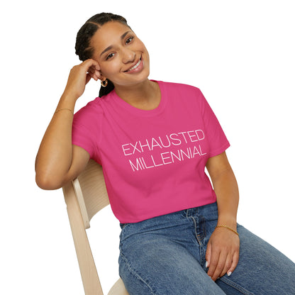 Exhausted Millennial Graphic Tee Funny Gift for Tired Adults and Coffee Lovers