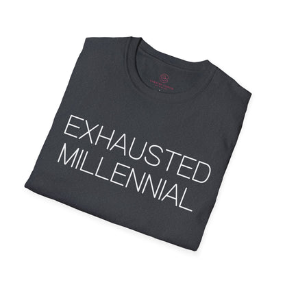 Exhausted Millennial Graphic Tee Funny Gift for Tired Adults and Coffee Lovers