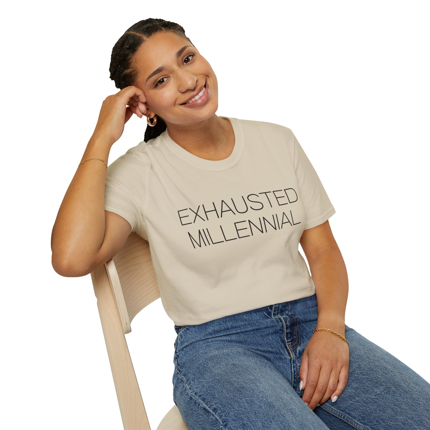Exhausted Millennial Graphic Tee Funny Gift for Tired Adults and Coffee Lovers