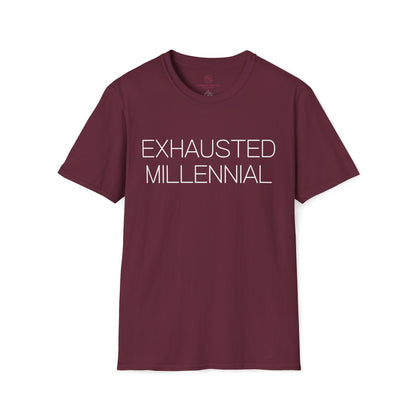 Exhausted Millennial Graphic Tee Funny Gift for Tired Adults and Coffee Lovers