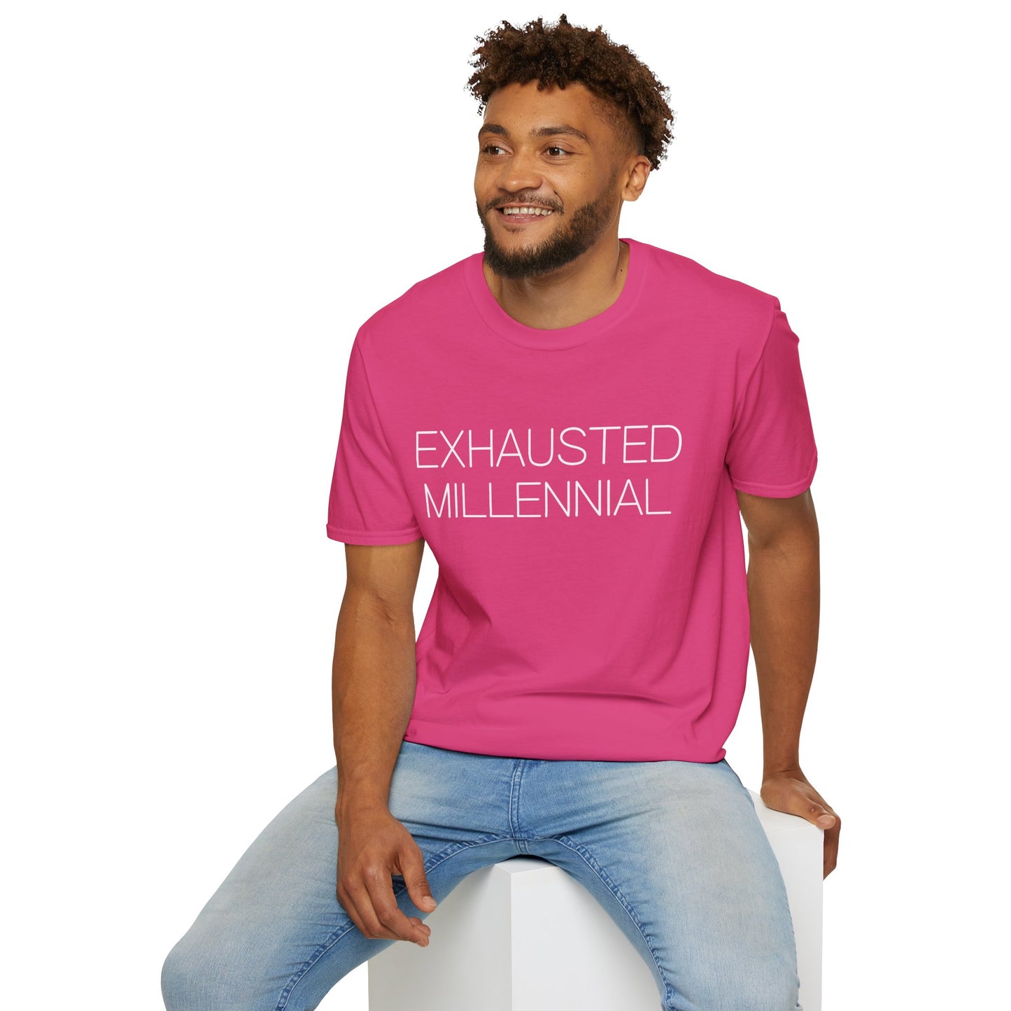 Exhausted Millennial Graphic Tee Funny Gift for Tired Adults and Coffee Lovers