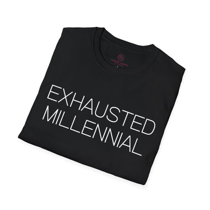 Exhausted Millennial Graphic Tee Funny Gift for Tired Adults and Coffee Lovers