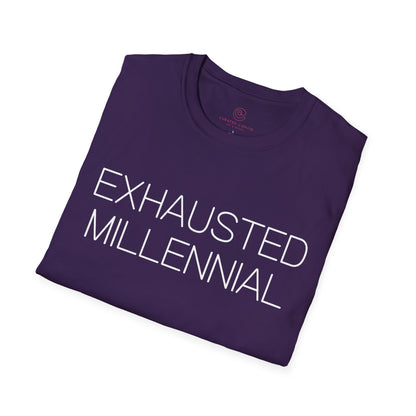 Exhausted Millennial Graphic Tee Funny Gift for Tired Adults and Coffee Lovers