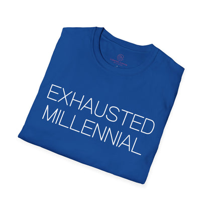 Exhausted Millennial Graphic Tee Funny Gift for Tired Adults and Coffee Lovers