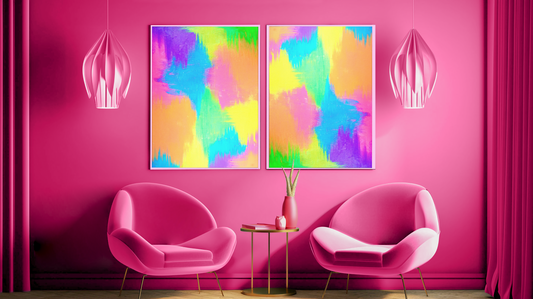 "Good Energy, pt. 1 and pt. 2", 24x36" each, both Acrylic on canvas.